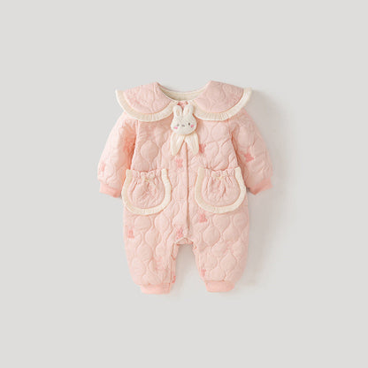 MyKids-USA® Baby Girl Rabbit Cartoon Style Home Clothes Peter Pan Collar Romper