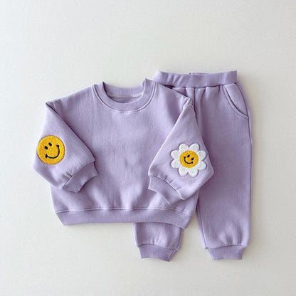 MyKids-USA® Baby Girls Kids Cartoon Pattern Knitted Crew Neck Casual Pullover Solid Color Pants Set
