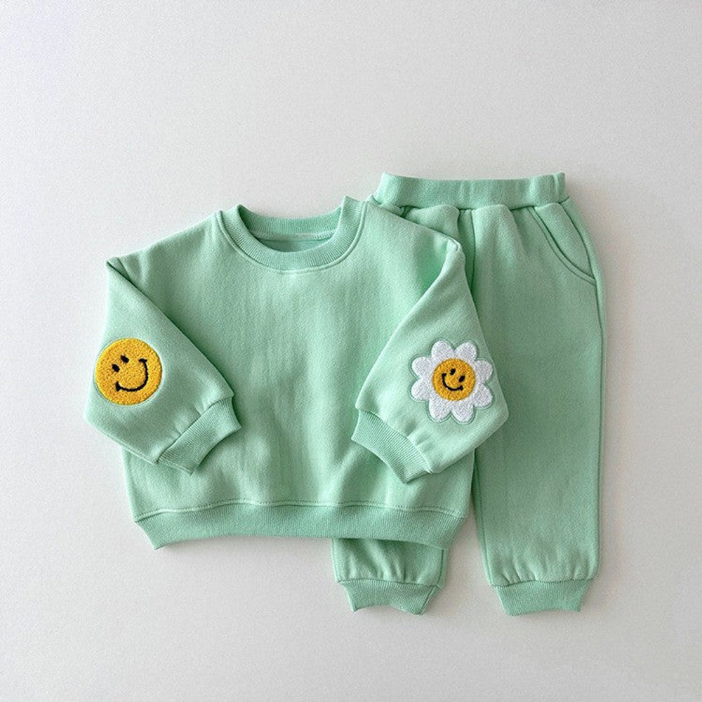 MyKids-USA® Baby Girls Kids Cartoon Pattern Knitted Crew Neck Casual Pullover Solid Color Pants Set