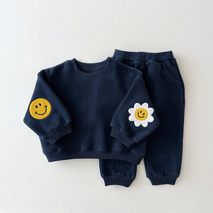 MyKids-USA® Baby Girls Kids Cartoon Pattern Knitted Crew Neck Casual Pullover Solid Color Pants Set