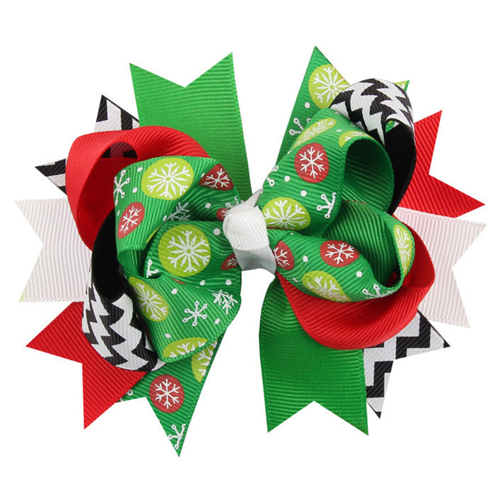 MyKids-USA® Christmas Various Pattern Dovetail Bow Shape Design Hair 5 Clips Festival Gift