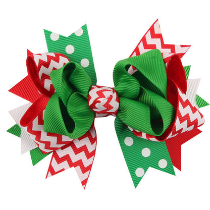 MyKids-USA® Christmas Various Pattern Dovetail Bow Shape Design Hair 5 Clips Festival Gift