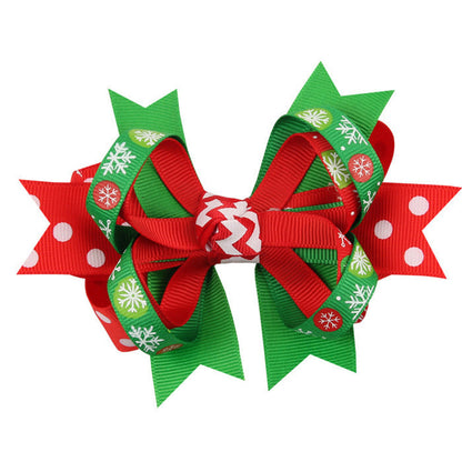 MyKids-USA® Christmas Various Pattern Dovetail Bow Shape Design Hair 5 Clips Festival Gift