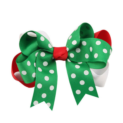 MyKids-USA® Christmas Various Pattern Dovetail Bow Shape Design Hair 5 Clips Festival Gift