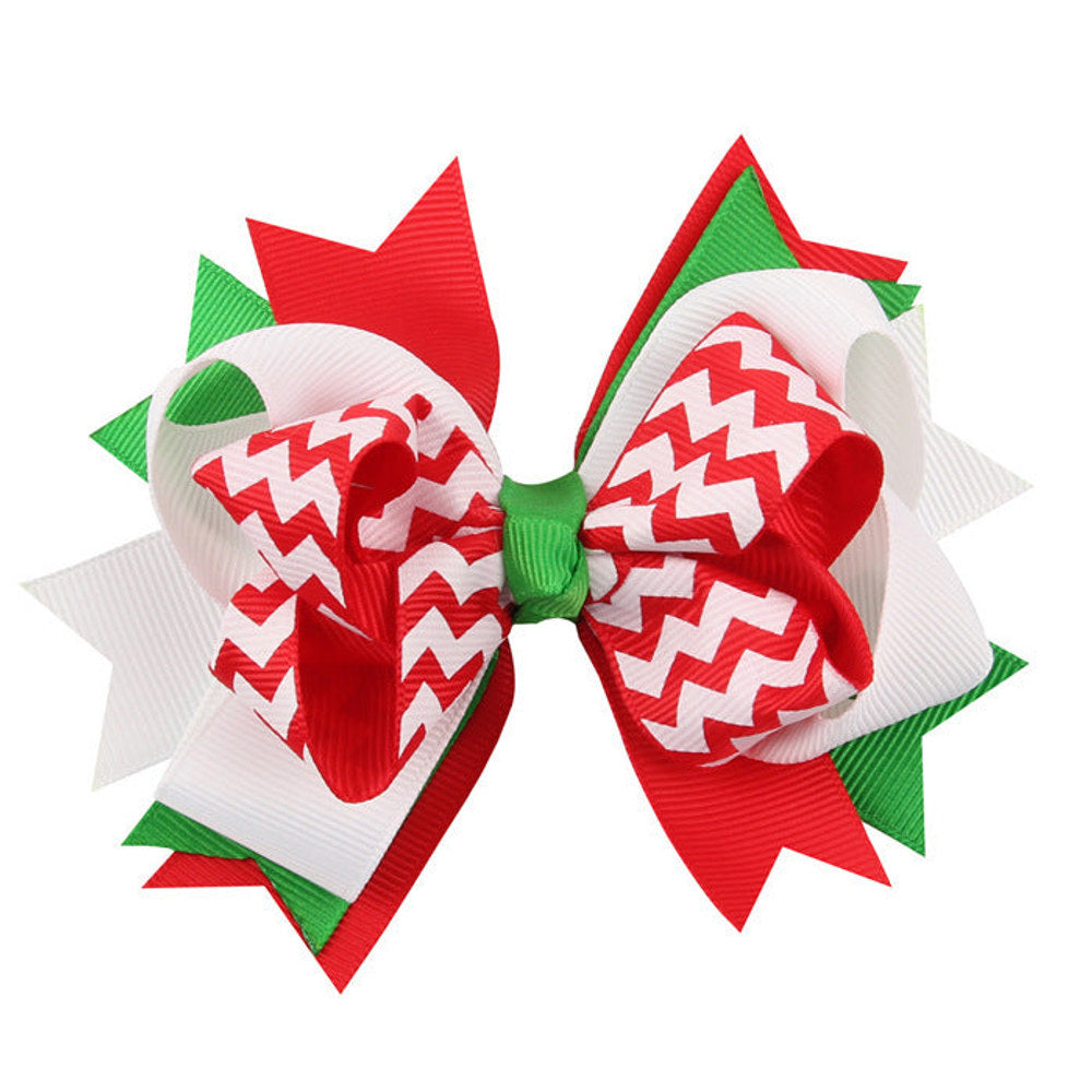 MyKids-USA® Christmas Various Pattern Dovetail Bow Shape Design Hair 5 Clips Festival Gift