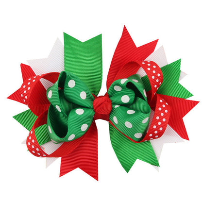 MyKids-USA® Christmas Various Pattern Dovetail Bow Shape Design Hair 5 Clips Festival Gift