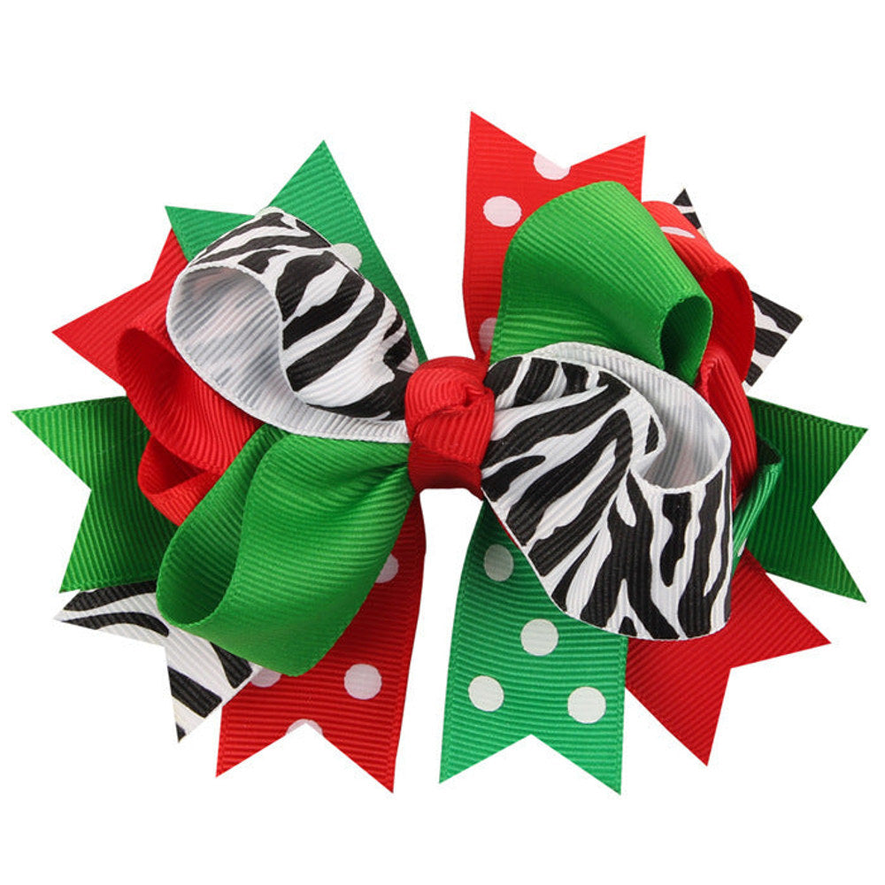 MyKids-USA® Christmas Various Pattern Dovetail Bow Shape Design Hair 5 Clips Festival Gift