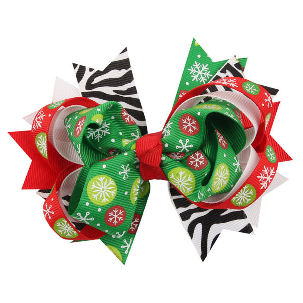 MyKids-USA® Christmas Various Pattern Dovetail Bow Shape Design Hair 5 Clips Festival Gift