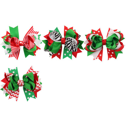 MyKids-USA® Christmas Various Pattern Dovetail Bow Shape Design Hair 5 Clips Festival Gift