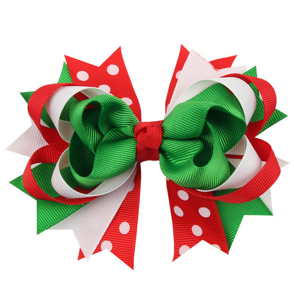 MyKids-USA® Christmas Various Pattern Dovetail Bow Shape Design Hair 5 Clips Festival Gift