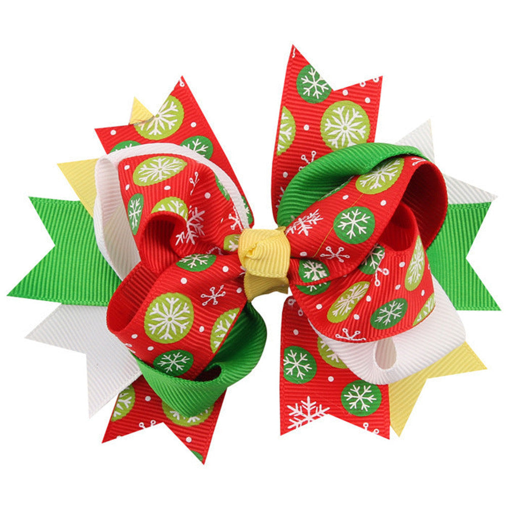 MyKids-USA® Christmas Various Pattern Dovetail Bow Shape Design Hair 5 Clips Festival Gift