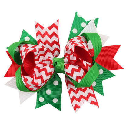 MyKids-USA® Christmas Various Pattern Dovetail Bow Shape Design Hair 5 Clips Festival Gift