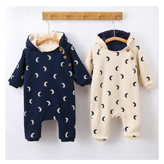 MyKids-USA® Baby Unisex Moon Print Cotton Padded Thickened Hoodie Romper