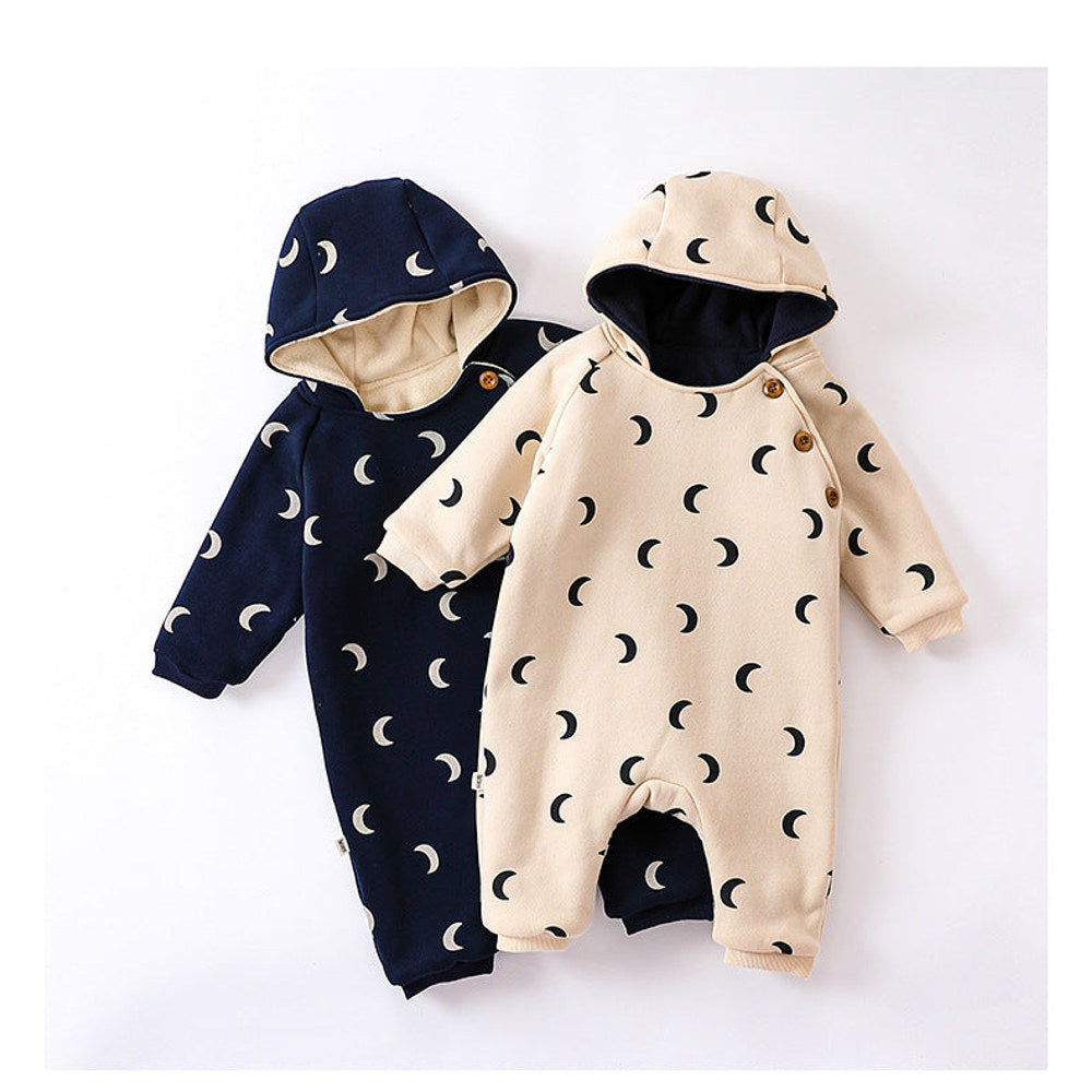 MyKids-USA® Baby Unisex Moon Print Cotton Padded Thickened Hoodie Romper