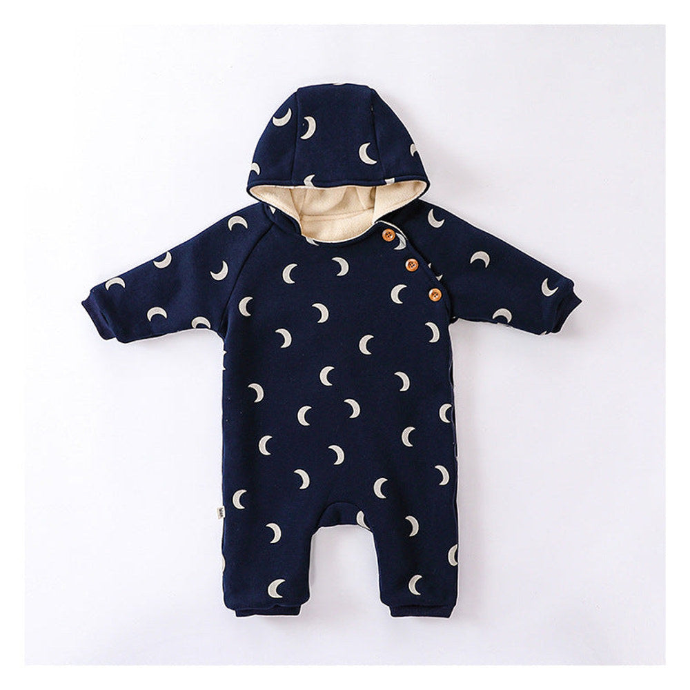 MyKids-USA® Baby Unisex Moon Print Cotton Padded Thickened Hoodie Romper