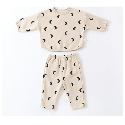 MyKids-USA® Unisex Baby Moon Print Round Collar Top Combo Long Pants In Sets
