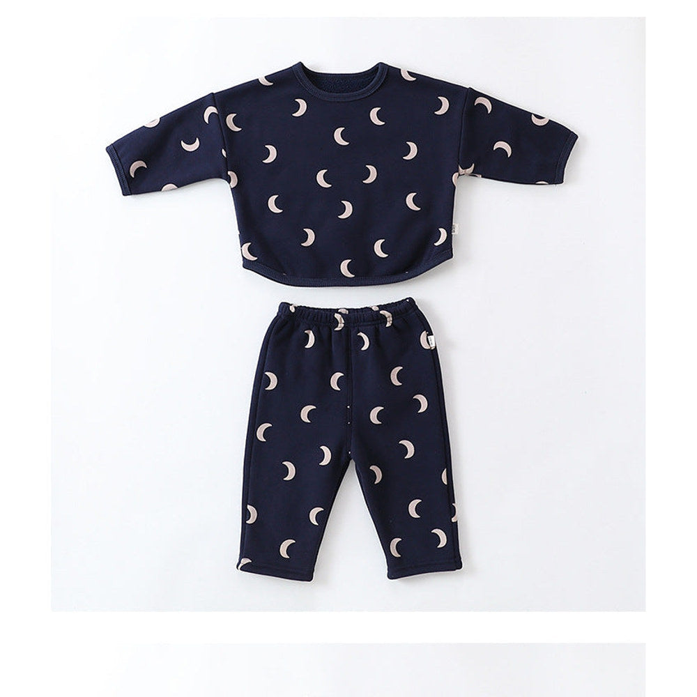MyKids-USA® Unisex Baby Moon Print Round Collar Top Combo Long Pants In Sets