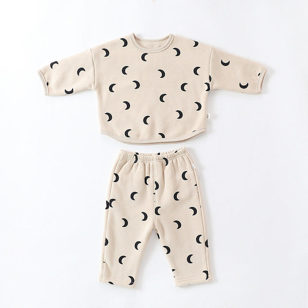 MyKids-USA® Unisex Baby Moon Print Round Collar Top Combo Long Pants In Sets