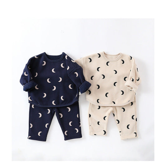 MyKids-USA® Unisex Baby Moon Print Round Collar Top Combo Long Pants In Sets