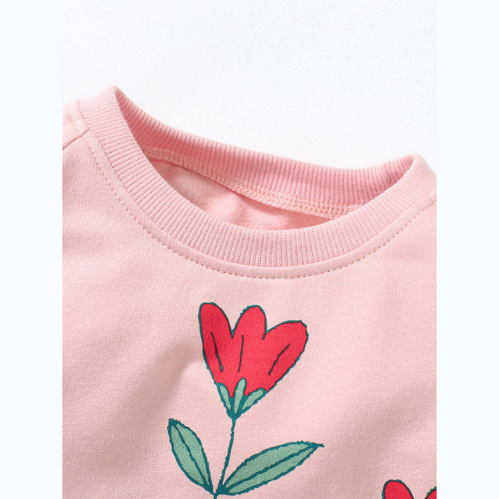 MyKids-USA® Grils Baby Kids Long Sleeve Floral Pink Princess Dress