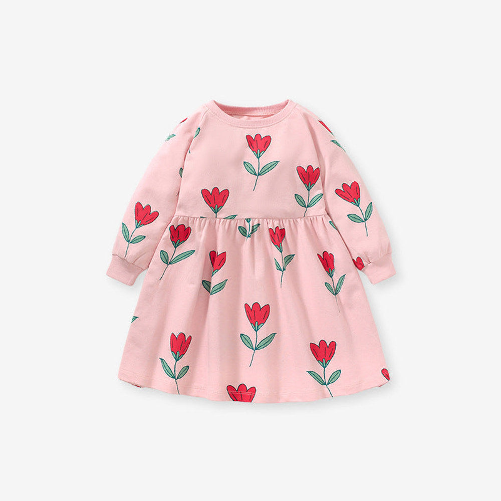 MyKids-USA® Grils Baby Kids Long Sleeve Floral Pink Princess Dress