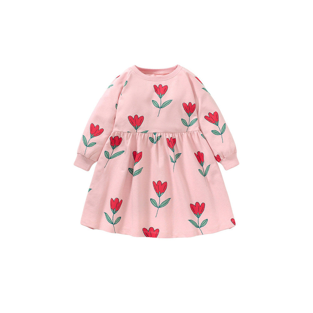 MyKids-USA® Grils Baby Kids Long Sleeve Floral Pink Princess Dress