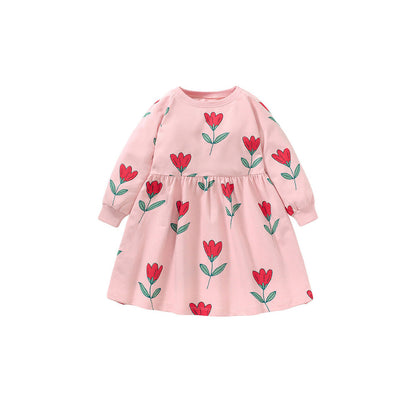 MyKids-USA® Grils Baby Kids Long Sleeve Floral Pink Princess Dress