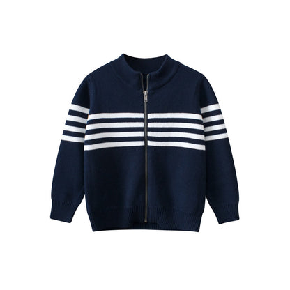 MyKids-USA® Baby Boy Kids Striped Pattern Zipper Front Design All Match Cardigan