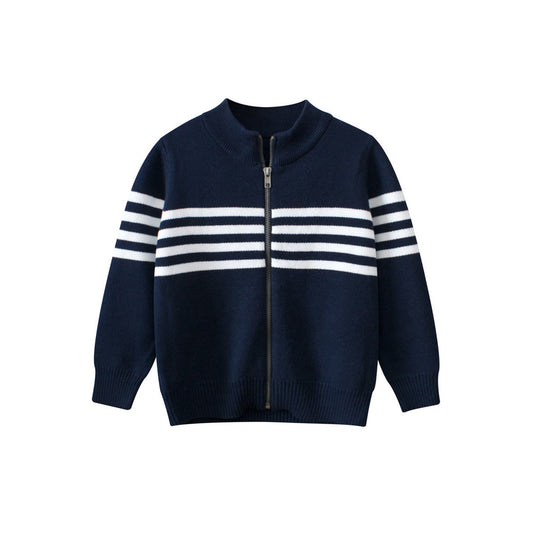 MyKids-USA® Baby Boy Kids Striped Pattern Zipper Front Design All Match Cardigan
