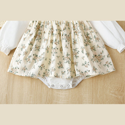 MyKids-USA® Baby Girl Floral Pattern Round Neck Long Sleeve bodysuit Dress