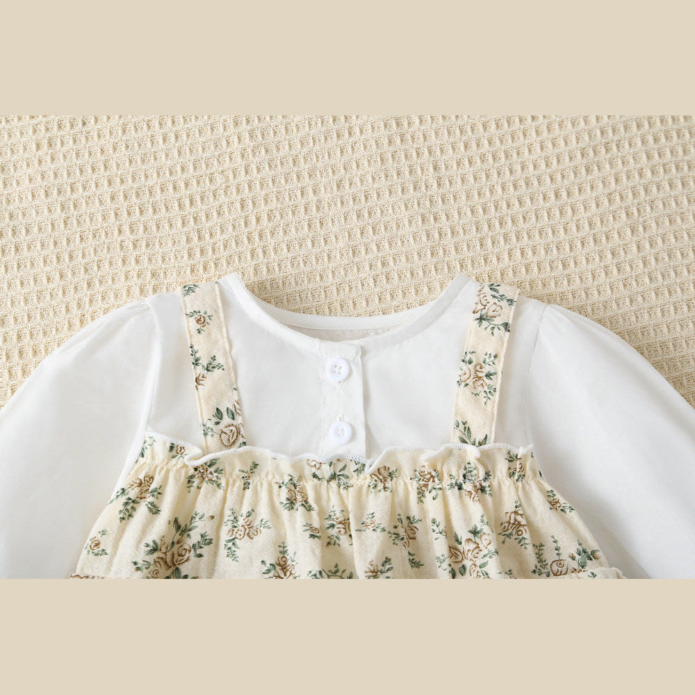 MyKids-USA® Baby Girl Floral Pattern Round Neck Long Sleeve bodysuit Dress
