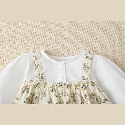 MyKids-USA® Baby Girl Floral Pattern Round Neck Long Sleeve bodysuit Dress