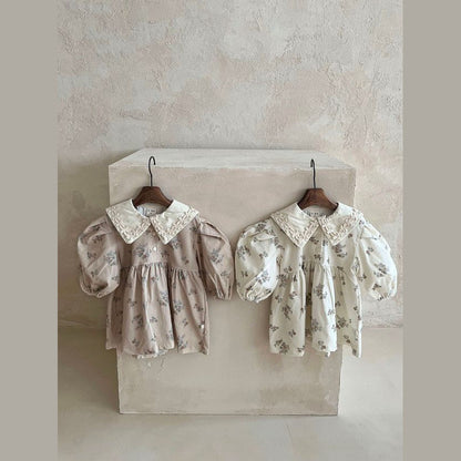 MyKids-USA® Baby Girls Turndown Collar Floral Soft Vintage Dress