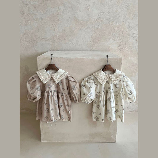 MyKids-USA® Baby Girls Turndown Collar Floral Soft Vintage Dress