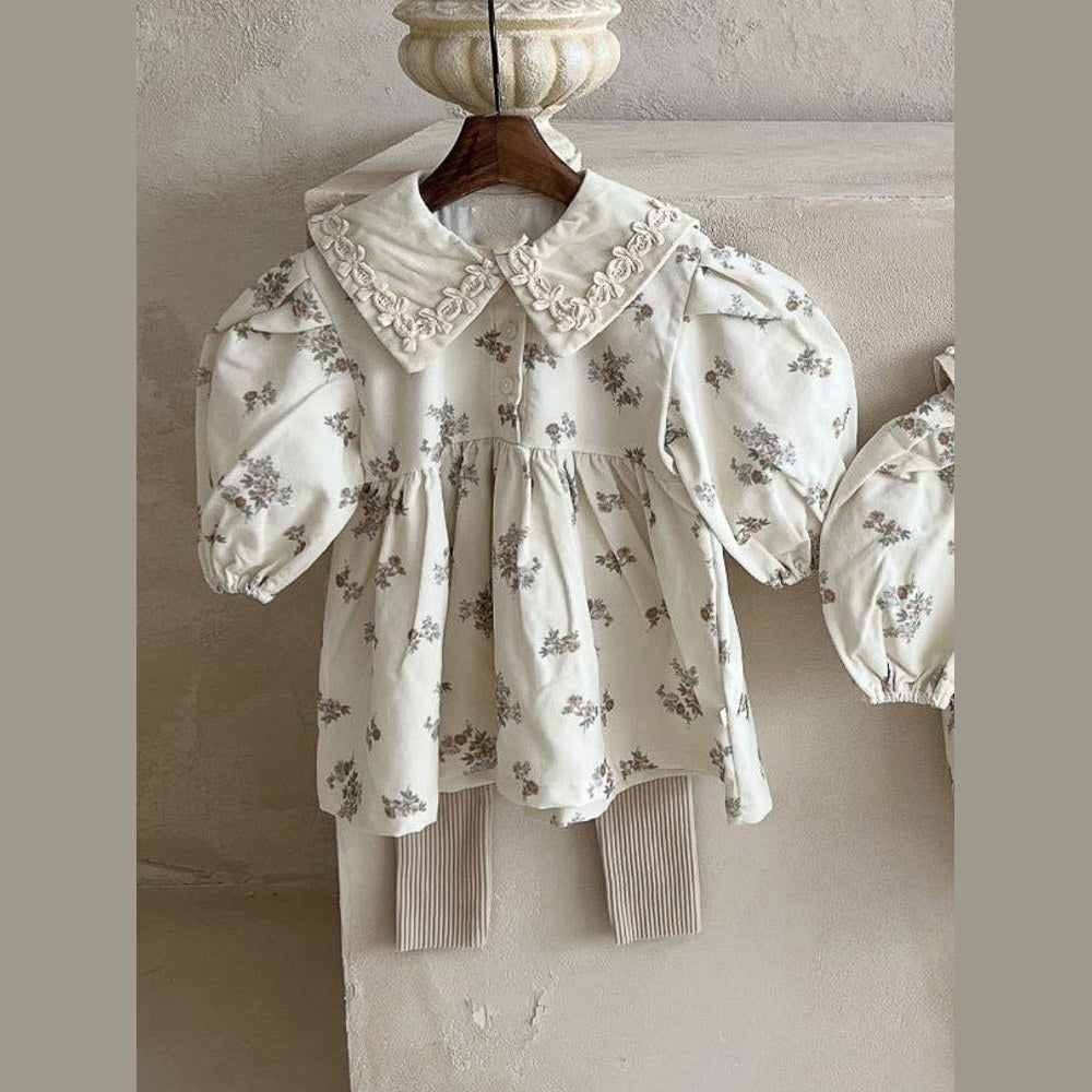 MyKids-USA® Baby Girls Turndown Collar Floral Soft Vintage Dress