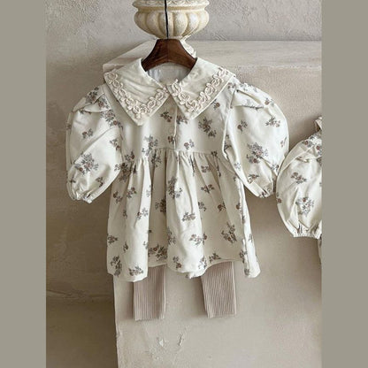 MyKids-USA® Baby Girls Turndown Collar Floral Soft Vintage Dress