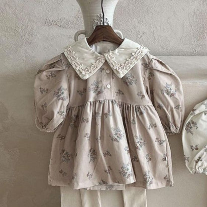 MyKids-USA® Baby Girls Turndown Collar Floral Soft Vintage Dress