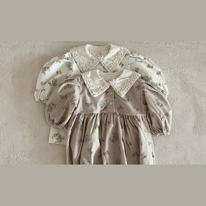 MyKids-USA® Baby Girls Turndown Collar Floral Soft Vintage Dress
