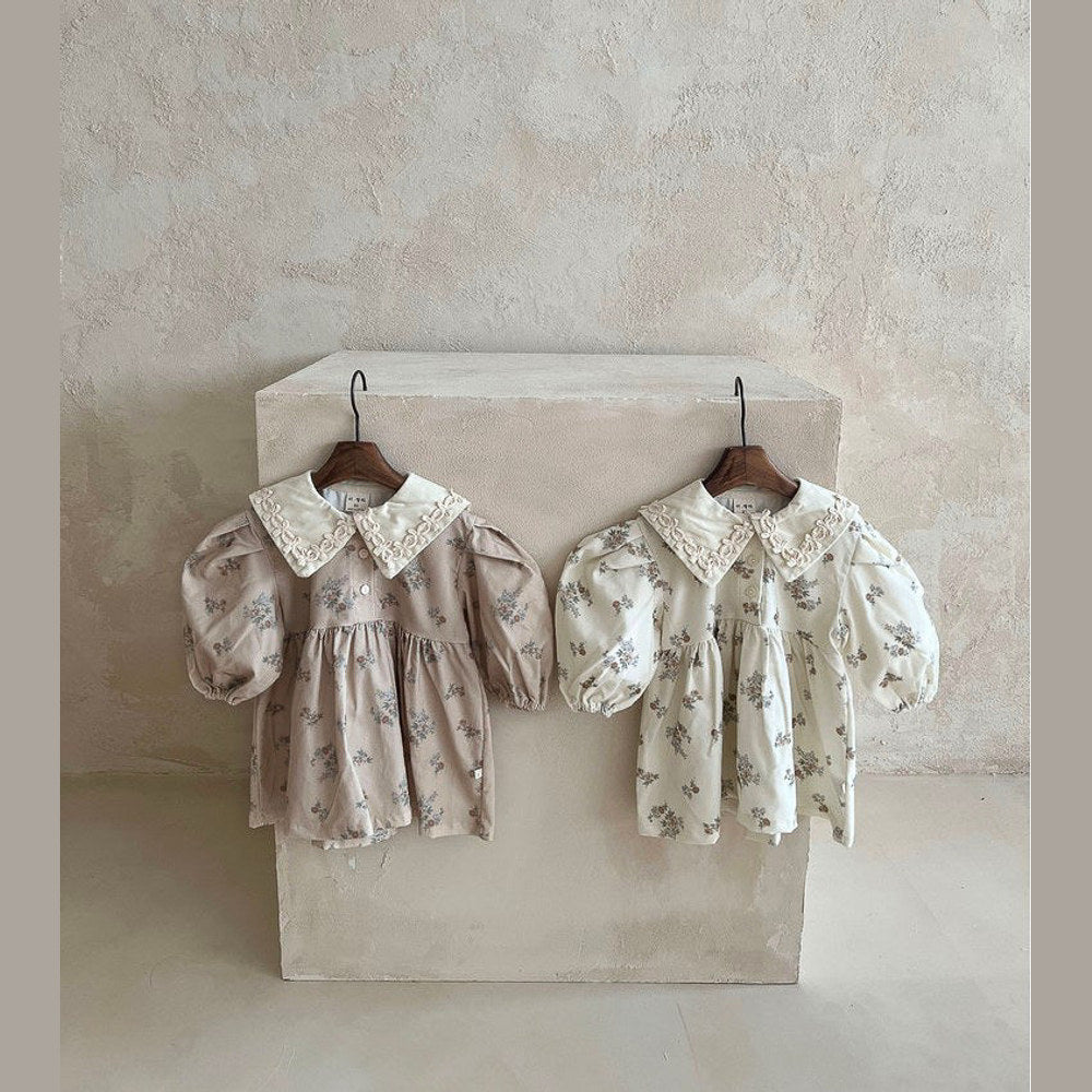 MyKids-USA® Baby Girls Turndown Collar Floral Soft Vintage Dress