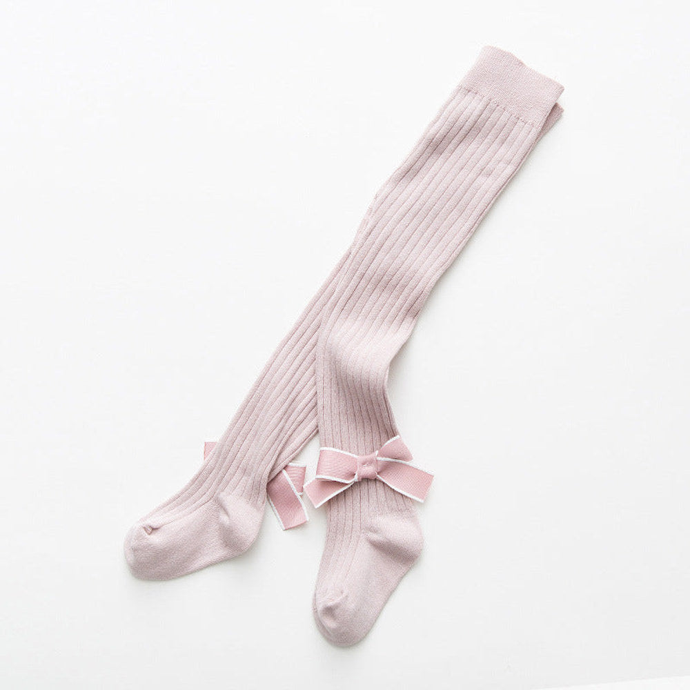 MyKids-USA® Baby Girls Kids Solid Color Striped Pattern Design Double Bows Pantyhose