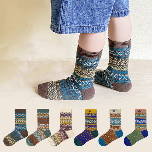MyKids-USA® Kids Unisex Vintage Pattern Comfortable Crew Socks Set