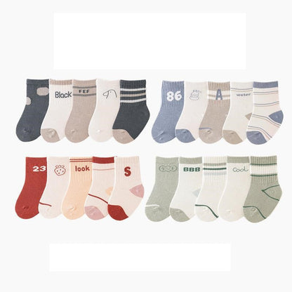MyKids-USA® Baby Unisex Breathable Comfy Preppy Socks 5-Pair Set
