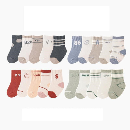 MyKids-USA® Baby Unisex Breathable Comfy Preppy Socks 5-Pair Set