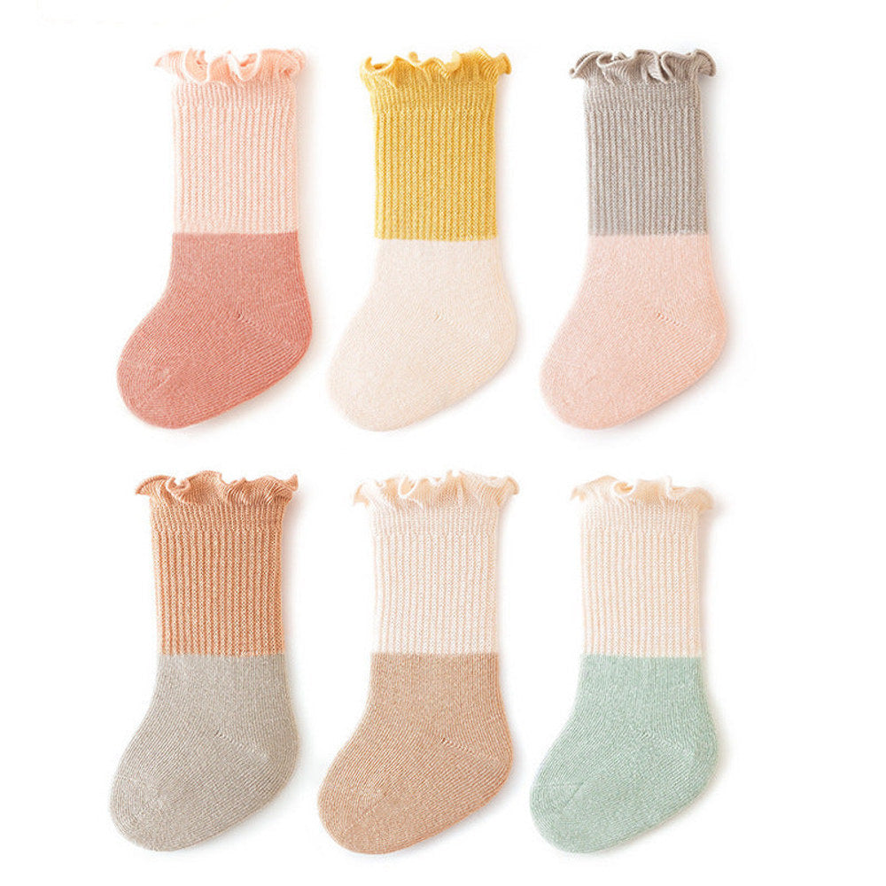 MyKids-USA® Baby Kids Unisex Color Patchwork Comfortable Ruffle Fringe Crew Socks