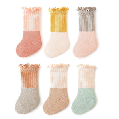 MyKids-USA® Baby Kids Unisex Color Patchwork Comfortable Ruffle Fringe Crew Socks