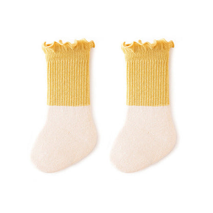 MyKids-USA® Baby Kids Unisex Color Patchwork Comfortable Ruffle Fringe Crew Socks
