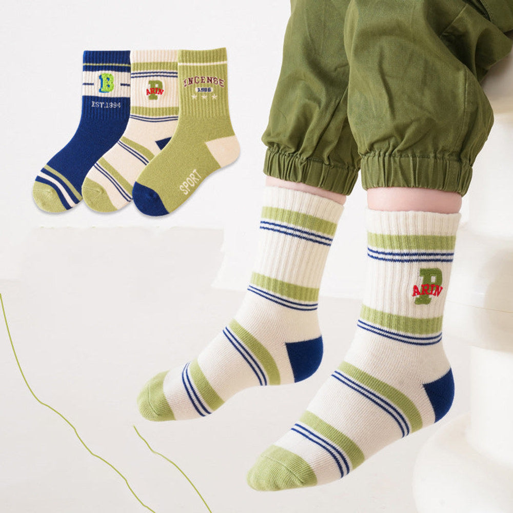 Kids Unisex Embroidery Pattern Comfortable Crew Socks Set