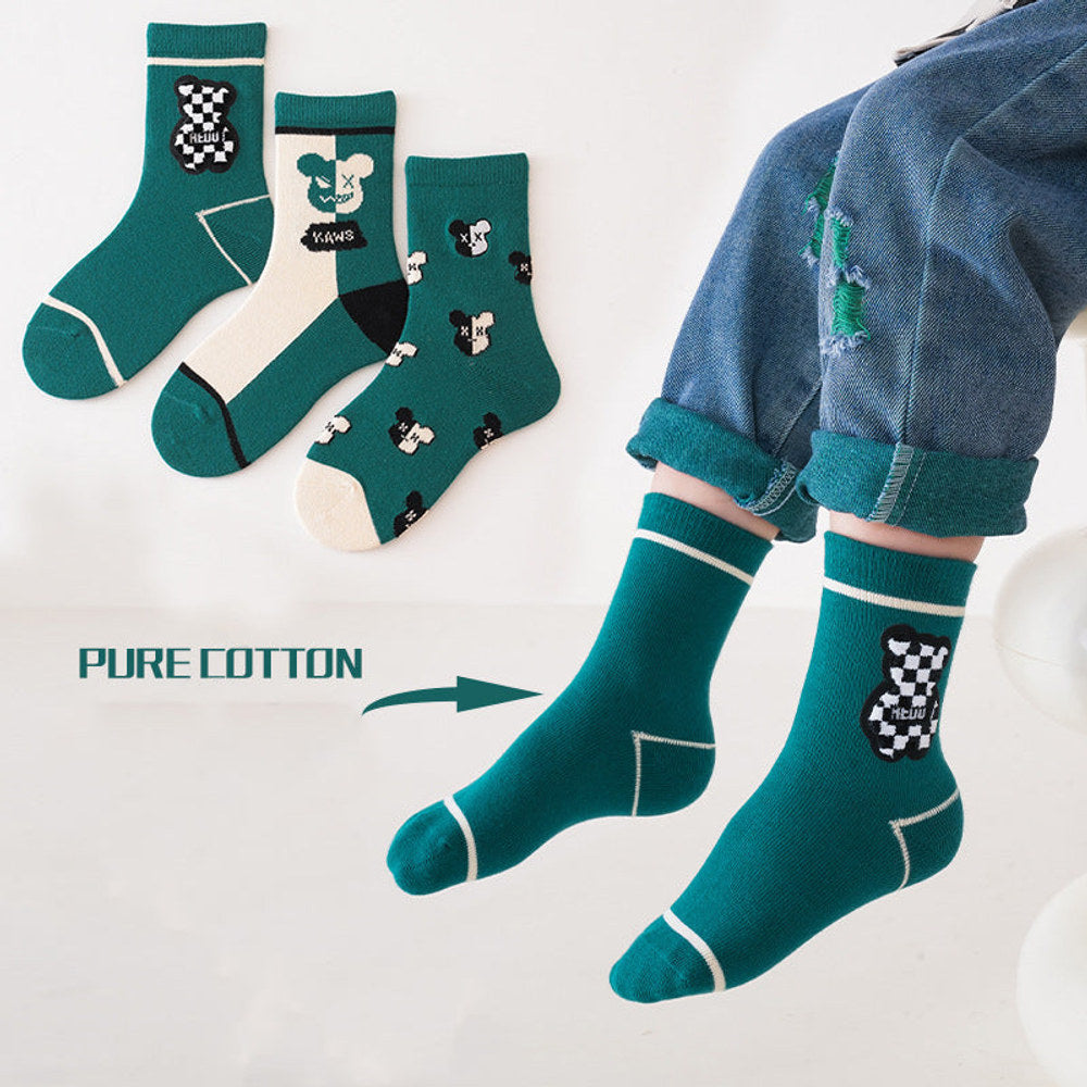 Kids Unisex Embroidery Pattern Comfortable Crew Socks Set