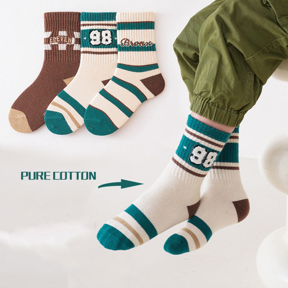 Kids Unisex Embroidery Pattern Comfortable Crew Socks Set