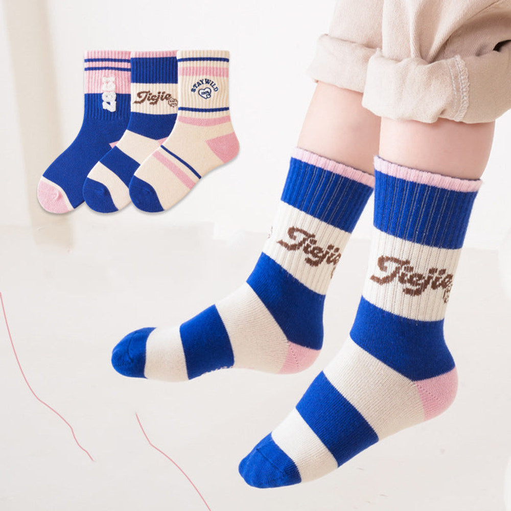 Kids Unisex Embroidery Pattern Comfortable Crew Socks Set